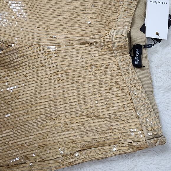 Retrofête Julien Sequin Knit Flare Pants Nude Tan High Rise L NWT Party - Picture 15 of 15